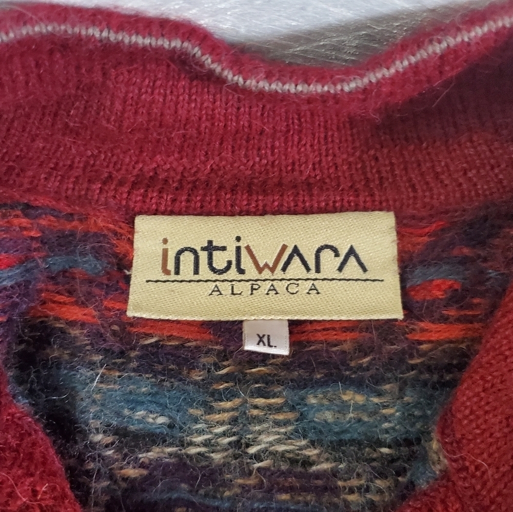 Intiwara Alpaca Burgandy Red Tan Handmade Cardigan Sweater Womens XL - Picture 12 of 12